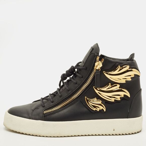 Giuseppe Zanotti Other - Giuseppe Zanotti Size 43.5 Black Leather Wings Double Side Zip High Top Sneakers